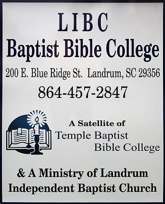 LIBC Baptist Bible College Sign